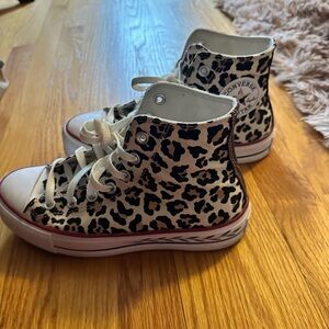 Converse High Top Custom Designed Sneakers - White with Black Leopard Print